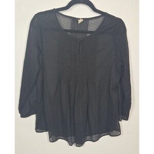 VTG 90s OLD NAVY Sheer Black Pintuck Swiss Clip Dot blouse MED Babydoll Peasant